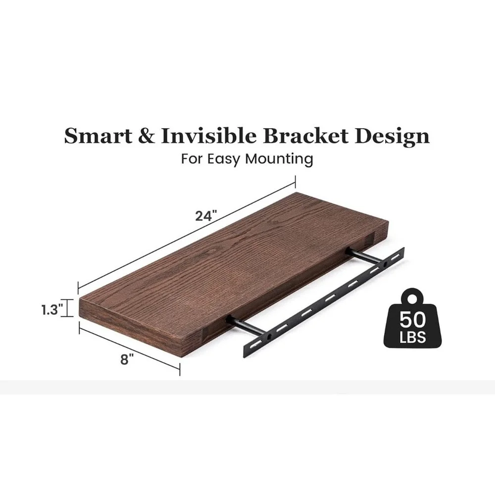 Floating Shelves for Wall | 8 Inch Deep Rustic Set of 2 With Solid Dark Oak‎